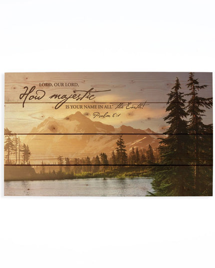 14" X 24" Brown Lord How Majestic Religious Wood Plank Wall Decor