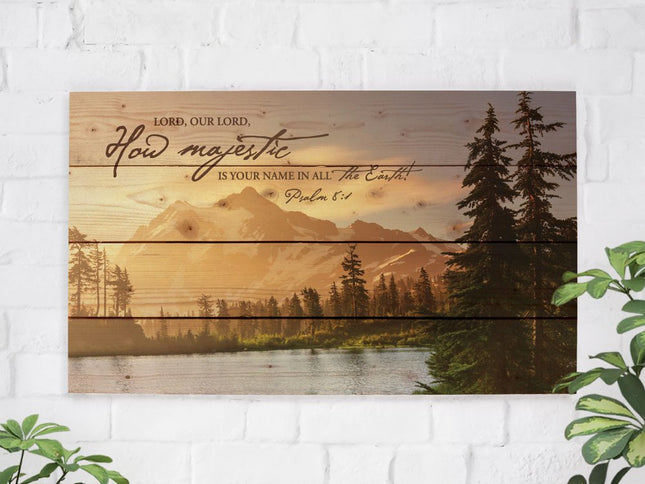 14" X 24" Brown Lord How Majestic Religious Wood Plank Wall Decor