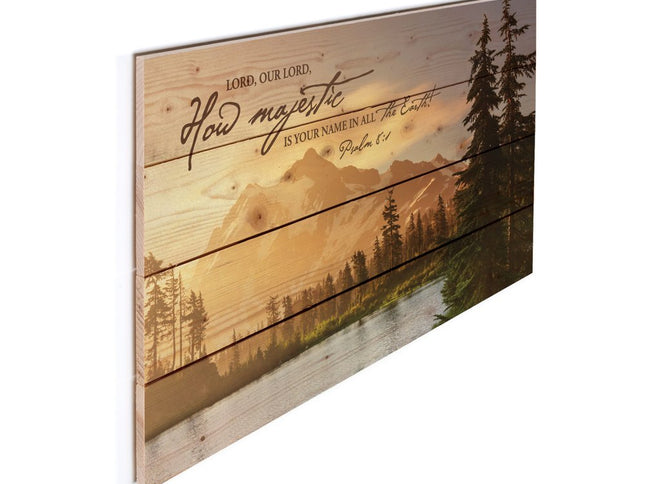 14" X 24" Brown Lord How Majestic Religious Wood Plank Wall Decor