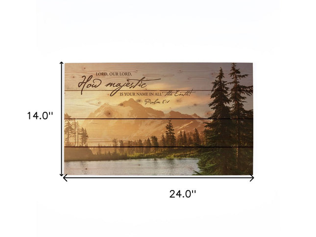 14" X 24" Brown Lord How Majestic Religious Wood Plank Wall Decor
