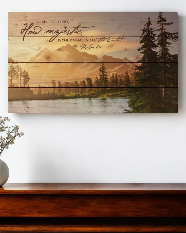 14" X 24" Brown Lord How Majestic Religious Wood Plank Wall Decor