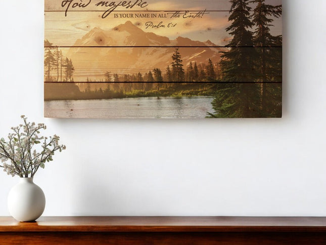 14" X 24" Brown Lord How Majestic Religious Wood Plank Wall Decor