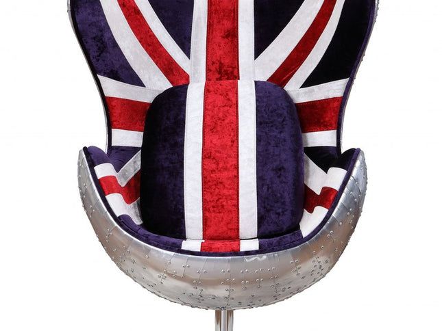 33" Red White Blue and Silver Fabric Great Britain Flag Swivel Balloon Chair