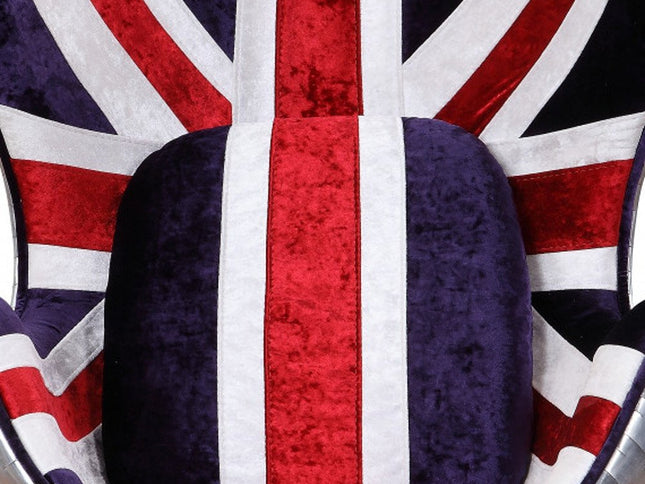 33" Red White Blue and Silver Fabric Great Britain Flag Swivel Balloon Chair