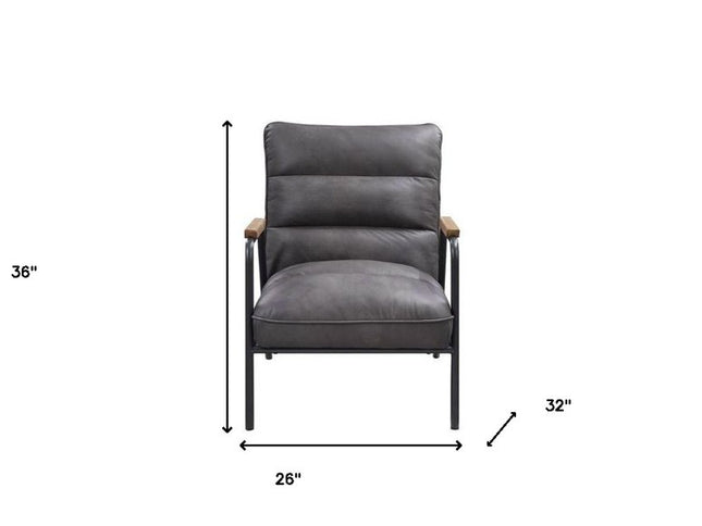 26" Gray and Black Top Grain Leather Tufted Lounge Chair