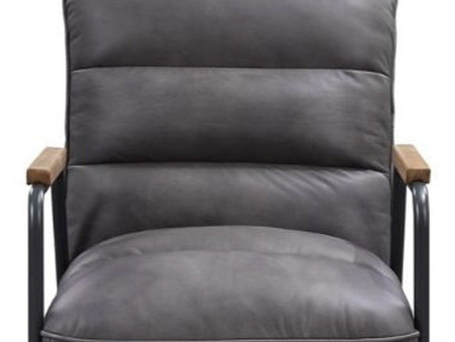 26" Gray and Black Top Grain Leather Tufted Lounge Chair