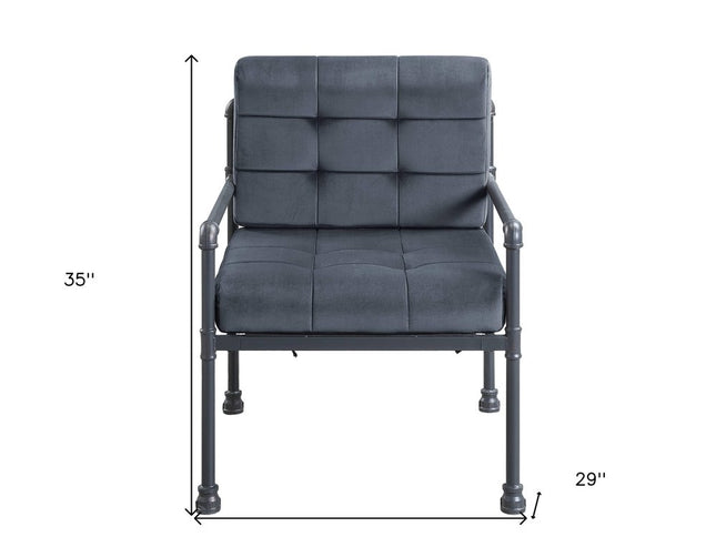 27" Gray and Steel Blue Velvet Arm Chair