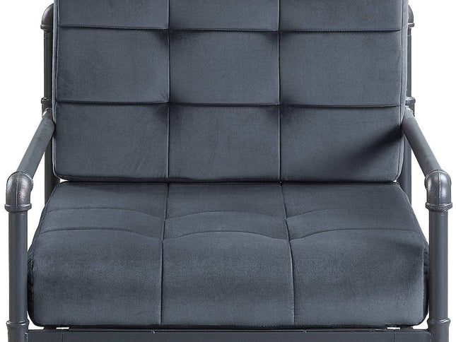 27" Gray and Steel Blue Velvet Arm Chair