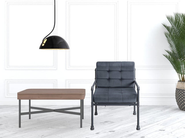 27" Gray and Steel Blue Velvet Arm Chair