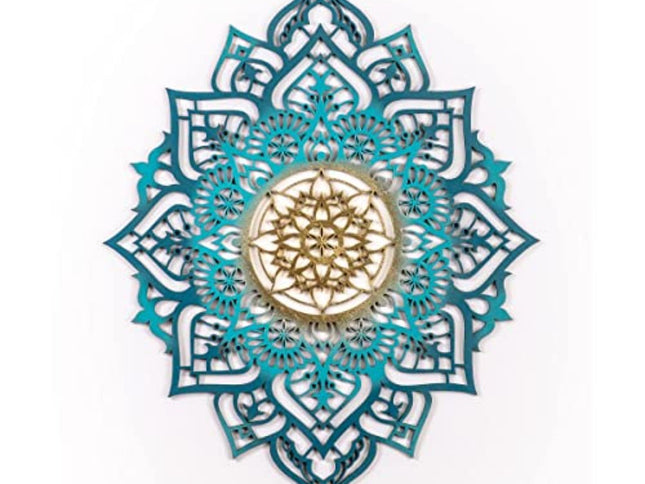 Turquoise And Gold Solid Wood Geometric Shapes Wall Decor