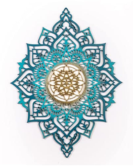 Turquoise And Gold Solid Wood Geometric Shapes Wall Decor