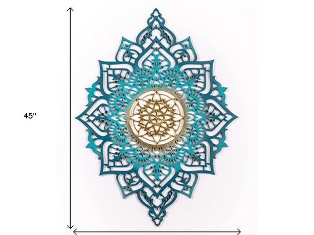 Turquoise And Gold Solid Wood Geometric Shapes Wall Decor