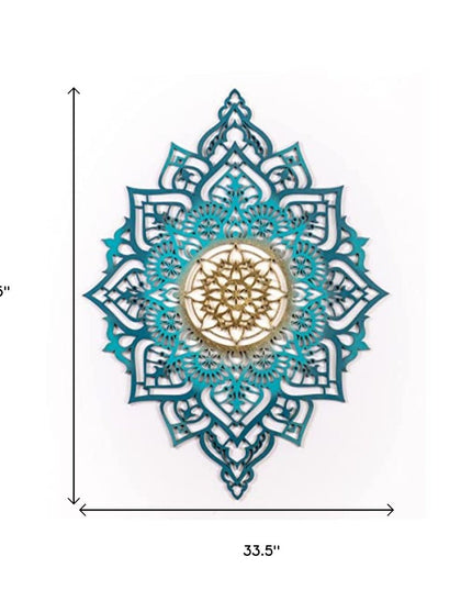 Turquoise And Gold Solid Wood Geometric Shapes Wall Decor