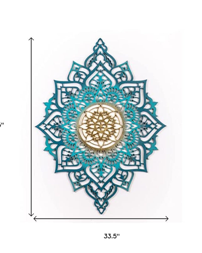 Turquoise And Gold Solid Wood Geometric Shapes Wall Decor