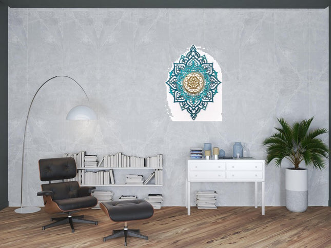 Turquoise And Gold Solid Wood Geometric Shapes Wall Decor