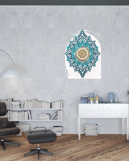 Turquoise And Gold Solid Wood Geometric Shapes Wall Decor