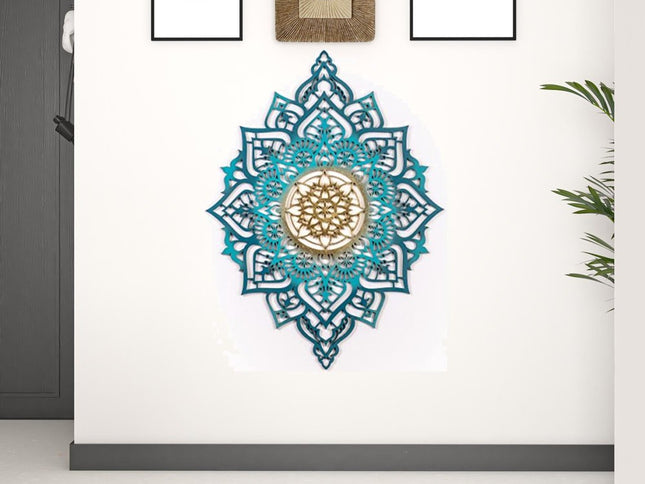 Turquoise And Gold Solid Wood Geometric Shapes Wall Decor