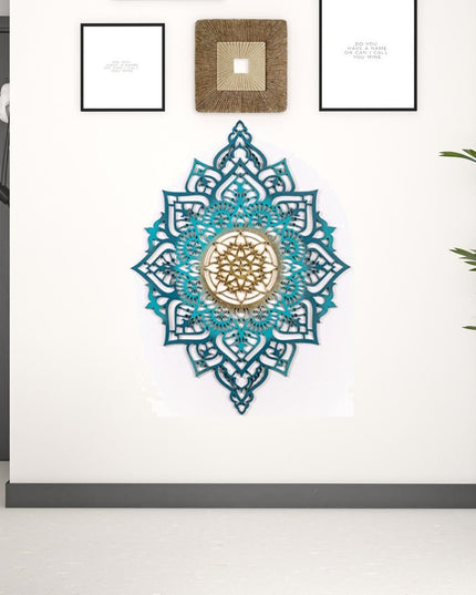 Turquoise And Gold Solid Wood Geometric Shapes Wall Decor