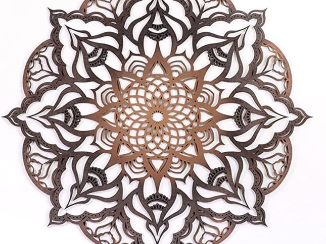 Black And Copper Solid Wood Geometric Mandala Wall Decor