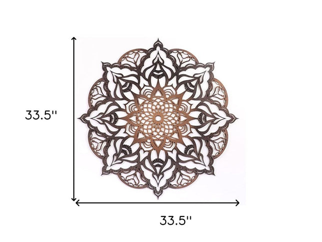 Black And Copper Solid Wood Geometric Mandala Wall Decor