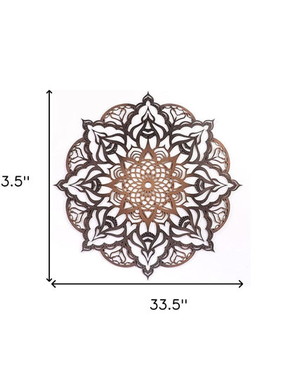 Black And Copper Solid Wood Geometric Mandala Wall Decor