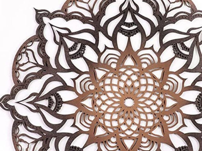 Black And Copper Solid Wood Geometric Mandala Wall Decor