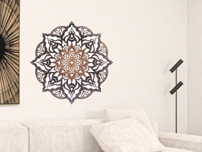 Black And Copper Solid Wood Geometric Mandala Wall Decor