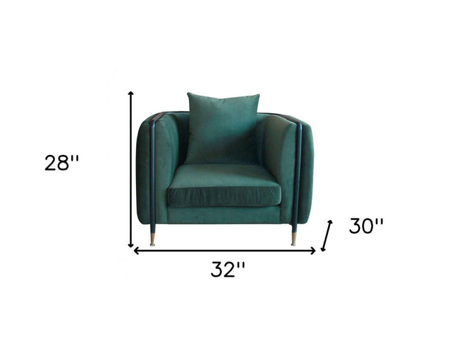 32" Green And Black Velvet Arm Chair