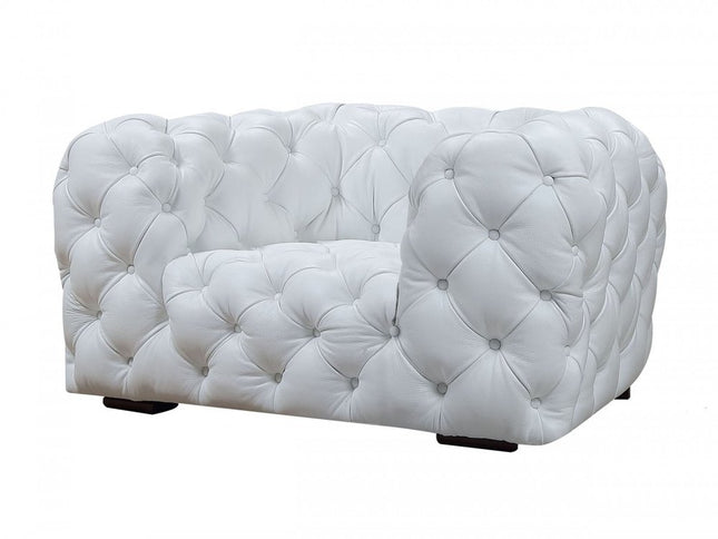 57" White And Black Top Grain Leather Tufted Arm Chair