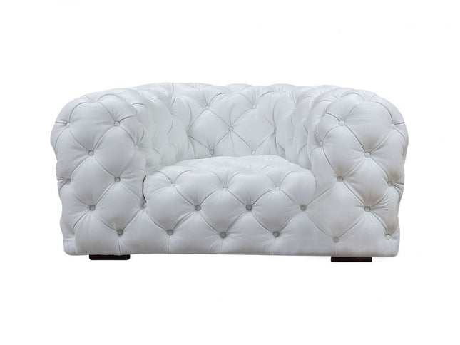 57" White And Black Top Grain Leather Tufted Arm Chair