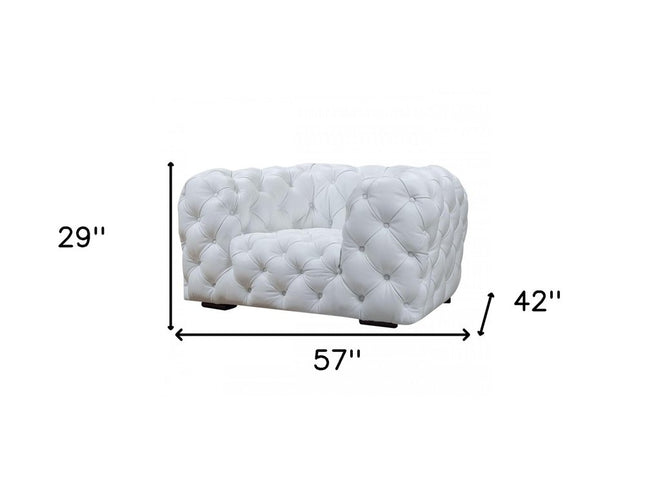 57" White And Black Top Grain Leather Tufted Arm Chair