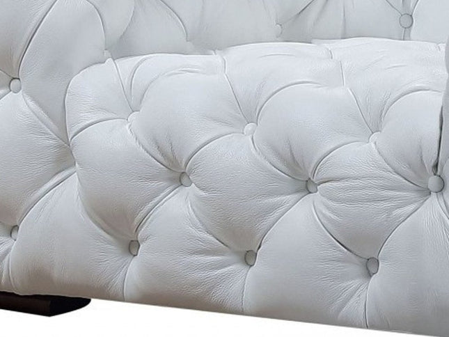 57" White And Black Top Grain Leather Tufted Arm Chair