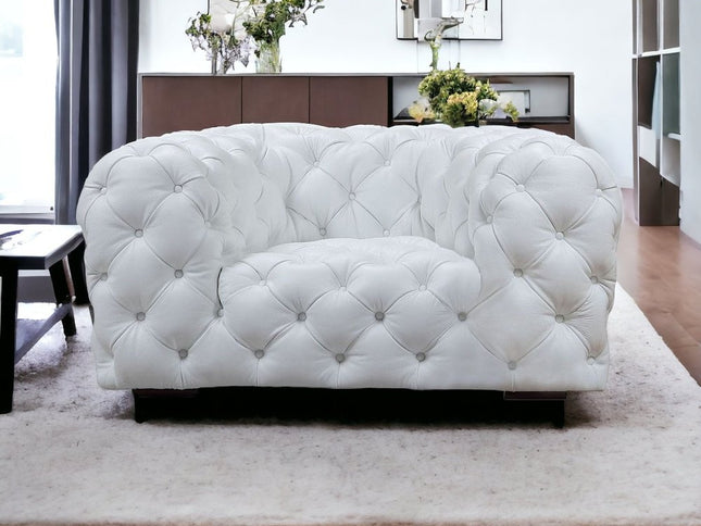 57" White And Black Top Grain Leather Tufted Arm Chair