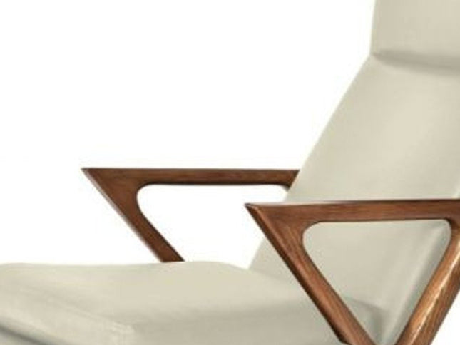 26" Beige And Brown Faux Leather Lounge Chair With Ottoman