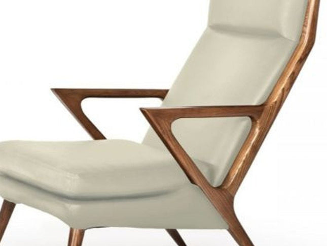 26" Beige And Brown Faux Leather Lounge Chair With Ottoman