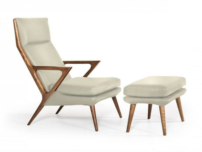 26" Beige And Brown Faux Leather Lounge Chair With Ottoman