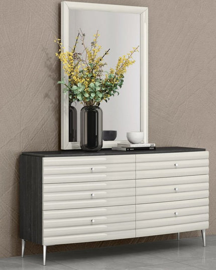 62" Grey Manufactured Wood Six Drawer Double Dresser