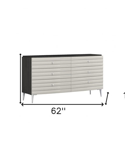 62" Grey Manufactured Wood Six Drawer Double Dresser