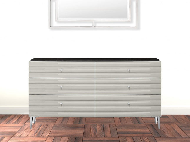 62" Grey Manufactured Wood Six Drawer Double Dresser