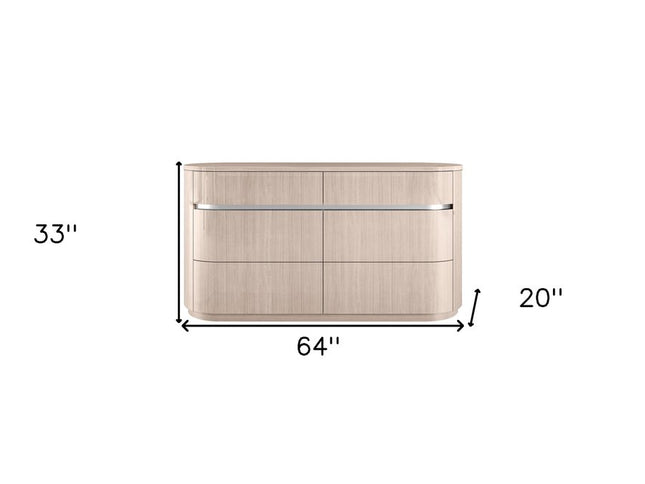 64" Beige Six Drawer Double Dresser