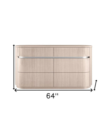 64" Beige Six Drawer Double Dresser