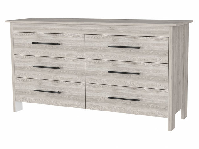 59" Natural and Black Six Drawer Double Dresser