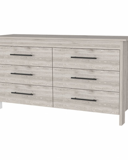 59" Natural and Black Six Drawer Double Dresser