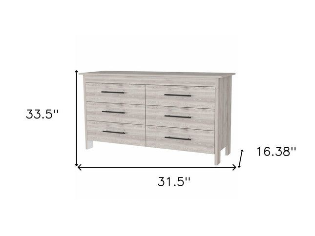 59" Natural and Black Six Drawer Double Dresser