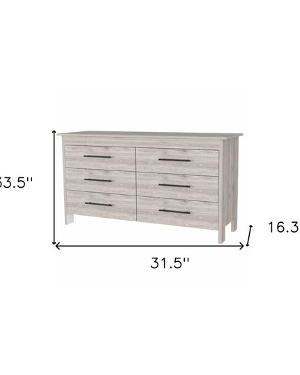 59" Natural and Black Six Drawer Double Dresser
