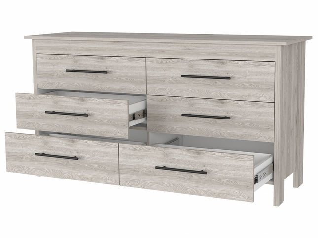 59" Natural and Black Six Drawer Double Dresser