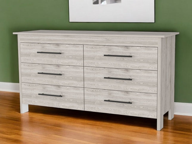 59" Natural and Black Six Drawer Double Dresser