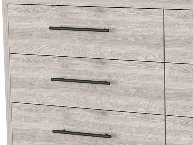 59" Natural and Black Six Drawer Double Dresser