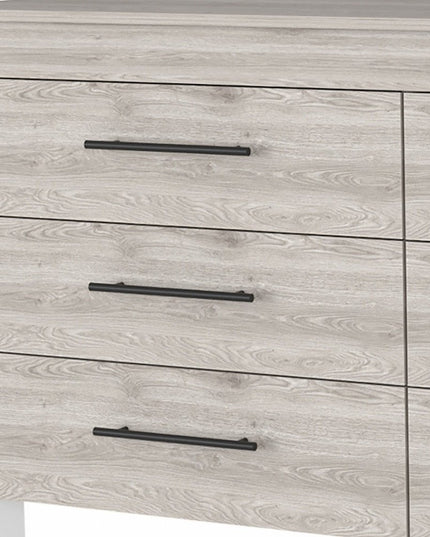 59" Natural and Black Six Drawer Double Dresser