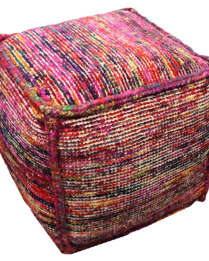 18" Pink Wool Cube Pouf Ottoman